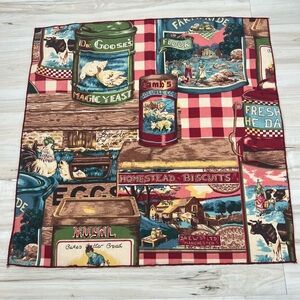 Vintage Set of 4 Napkins Advertising Farmhouse Print Gingham Fabric Rustic Cabin